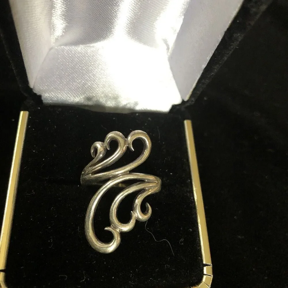 Stunning vintage Sterling.925 Italy Modernist Swirl abstract ring band Sz 6 - Picture 6 of 6